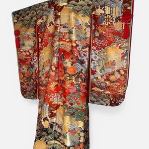 Vintage Japanese Bridal Kimono with Gold & Red Embroidery